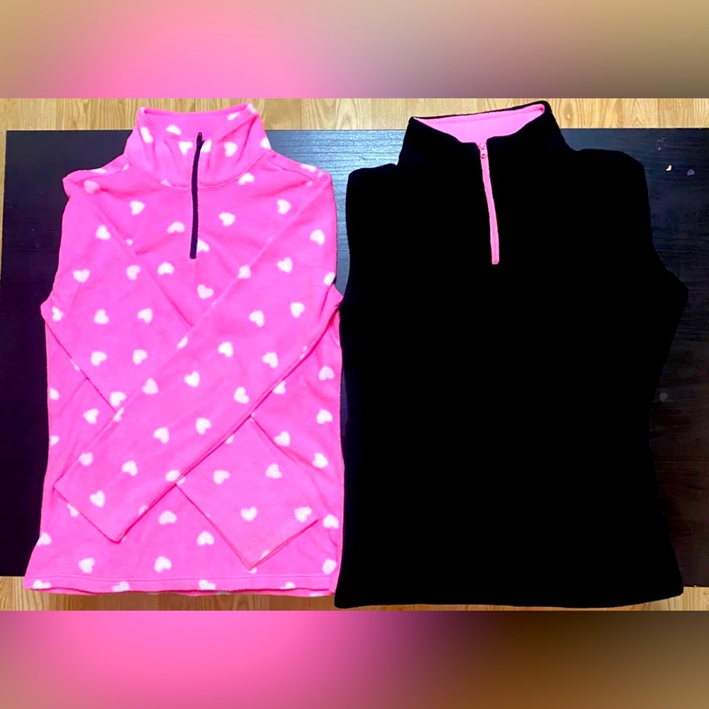 2 French Toast Pullover Sweater Girl's Sz 10 / 12 Black & Pink  1/4 Zip